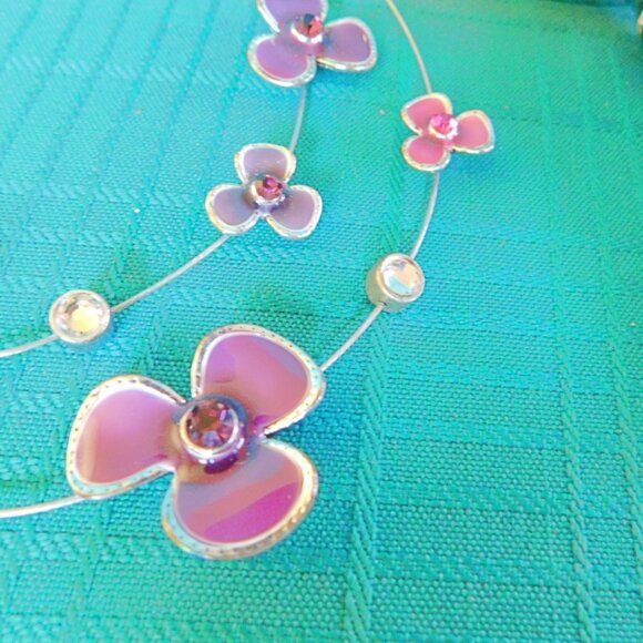 Vintage double necklace and earrings set violets and gems costume jewelry VGU - Picture 4 of 7